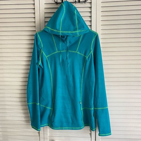 Kirkland Signature Tops - Kirkland Women's Size M Hooded Pullover Top Hiking Active Teal Blue Zip Pockets